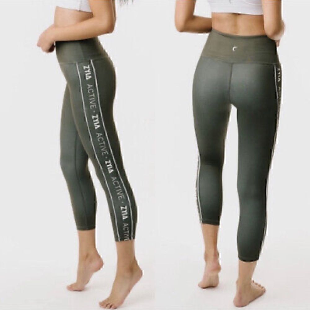 Zaya  cropped logo leggings womens Size 4 pull on active‎ running army Green
